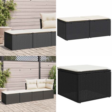 Set Divani da Giardino con Cuscini 2 pz Nero Polyrattan Acacia - Sgabello da giardino - Cuscino da giardino