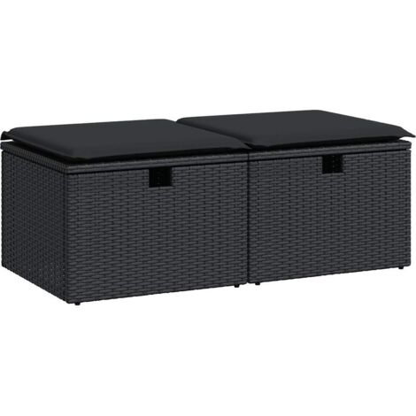 Set Divani da Giardino con Cuscini 2 pz Nero Polyrattan Acacia vidaXL