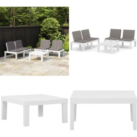 Set Divani da Giardino con Cuscini 3 pz in Plastica Bianco - Seduta da giardino - Tavolo da giardino