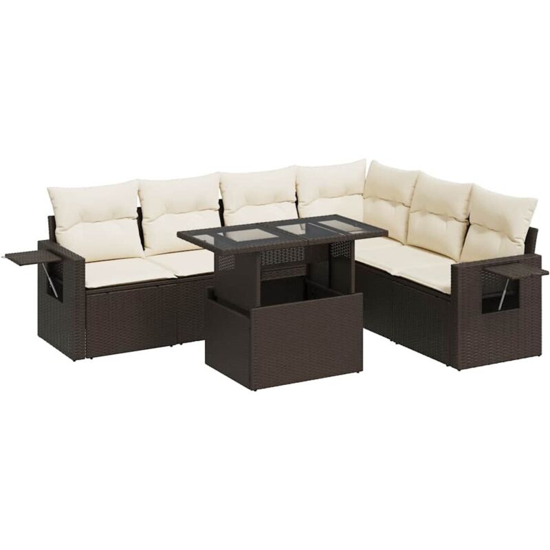 Vidaxl Set Divani Da Giardino 7 Pz Con Cuscini Marrone In Polyrattan