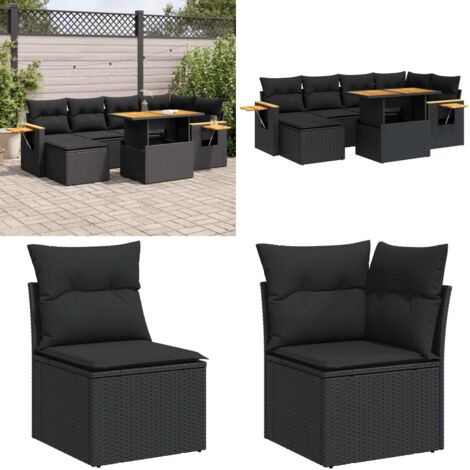 Set Divani da Giardino con Cuscini 7pz Nero Polyrattan Acacia - Sedute da giardino - Cuscini da seduta