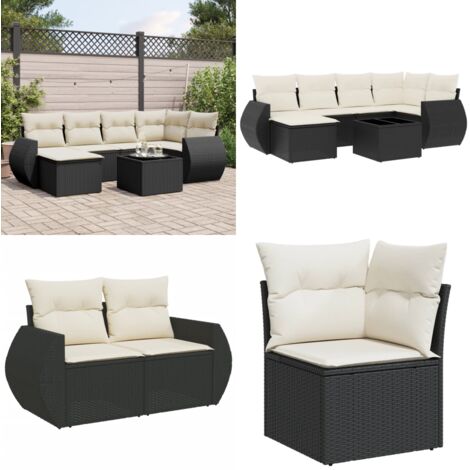 Set Divani da Giardino con Cuscini 7pz Nero Polyrattan - Cuscini per divano - Rattan pe