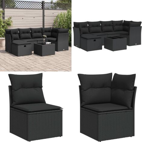 Set Divani da Giardino con Cuscini 7pz Nero Polyrattan - Cuscini per divano - Rattan sintetico
