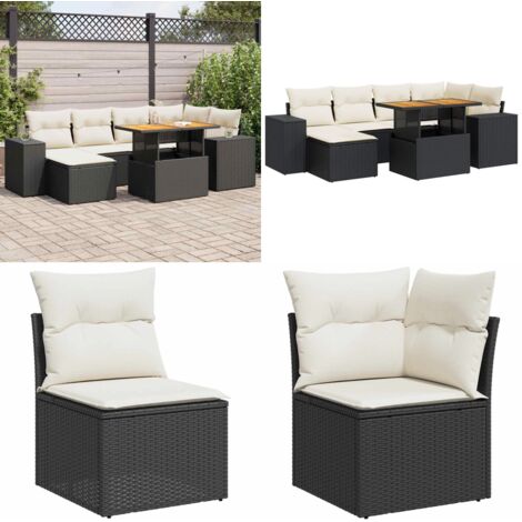 Set Divani da Giardino con Cuscini 7pz Nero Polyrattan - Cuscini per seduta - Rattan PE