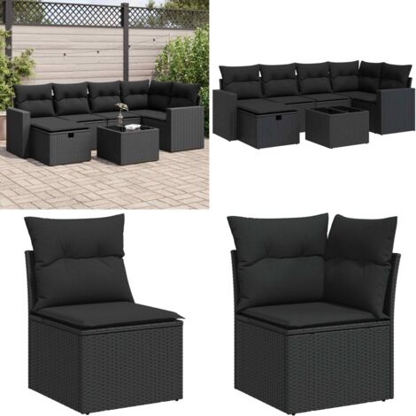 Set Divani da Giardino con Cuscini 7pz Nero Polyrattan - Cuscini per seduta - Rattan PE