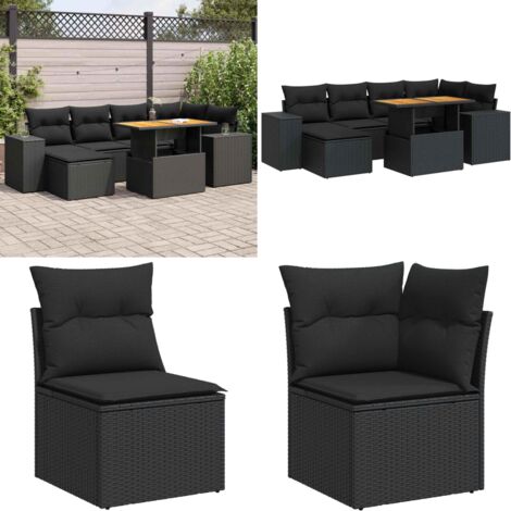 Set Divani da Giardino con Cuscini 7pz Nero Polyrattan - Cuscini per seduta - Rattan PE