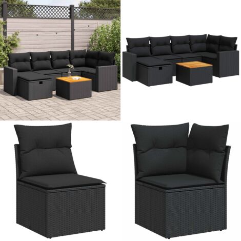 Set Divani da Giardino con Cuscini 7pz Nero Polyrattan - Poltrona da giardino - Cuscini da giardino