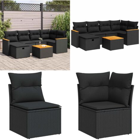 Set Divani da Giardino con Cuscini 7pz Nero Polyrattan - Poltrona da giardino - Cuscini da giardino
