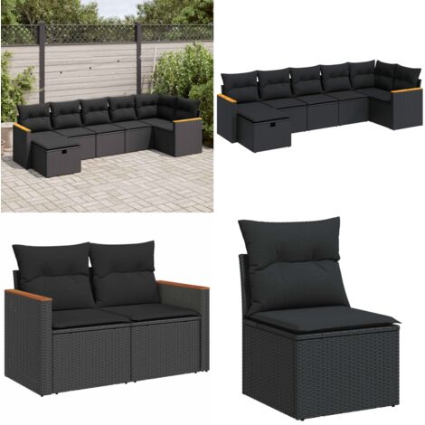Set Divani da Giardino con Cuscini 7pz Nero Polyrattan - Poltrona da giardino - Cuscini da giardino