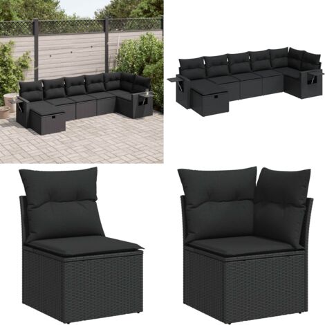Set Divani da Giardino con Cuscini 7pz Nero Polyrattan - Poltrona da giardino - Cuscini da seduta