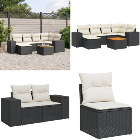 Set Divani da Giardino con Cuscini 7pz Nero Polyrattan - Poltrona da giardino - Cuscino da giardino
