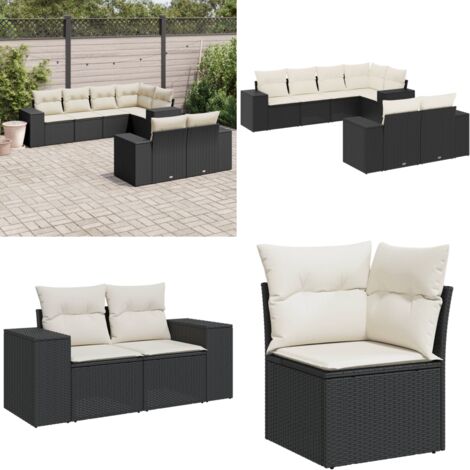 Set Divani da Giardino con Cuscini 7pz Nero Polyrattan - Poltrona da giardino - Cuscino da seduta