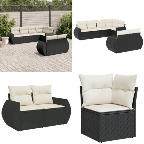 Set Divani da Giardino con Cuscini 7pz Nero Polyrattan - Poltrona da giardino - Cuscino da seduta