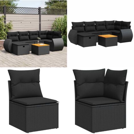 Set Divani da Giardino con Cuscini 7pz Nero Polyrattan - Poltrona da giardino - Seduta da giardino