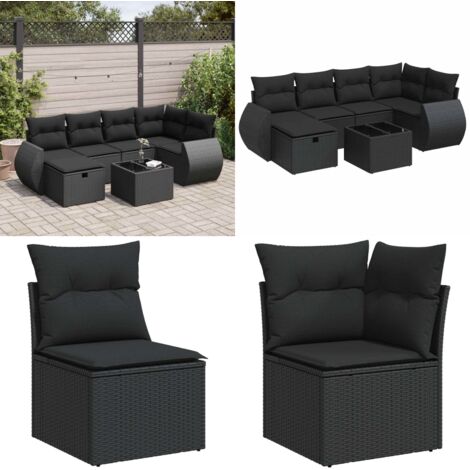 Set Divani da Giardino con Cuscini 7pz Nero Polyrattan - Poltrona da giardino - Seduta da giardino