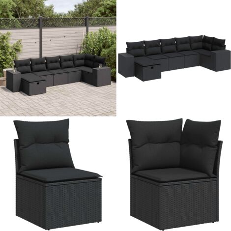 Set Divani da Giardino con Cuscini 7pz Nero Polyrattan - Poltrona da giardino - Seduta da giardino