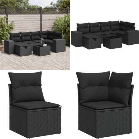 Set Divani da Giardino con Cuscini 7pz Nero Polyrattan - Poltrona da giardino - Seduta da giardino