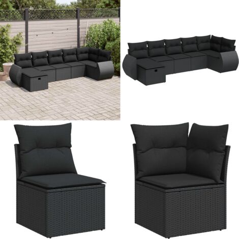Set Divani da Giardino con Cuscini 7pz Nero Polyrattan - Poltrona da giardino - Seduta da giardino