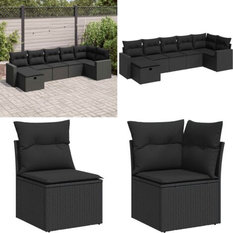 Set Divani da Giardino con Cuscini 7pz Nero Polyrattan - Poltrona da giardino - Seduta da giardino