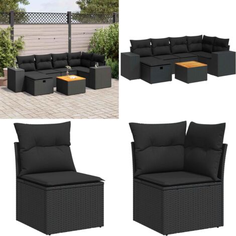 Set Divani da Giardino con Cuscini 7pz Nero Polyrattan - Poltrona da giardino - Seduta da giardino