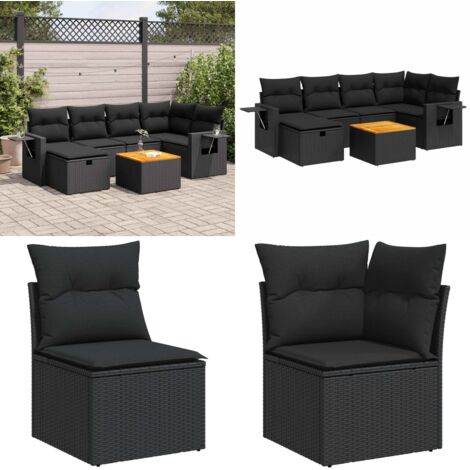 Set Divani da Giardino con Cuscini 7pz Nero Polyrattan - Poltrona da giardino - Seduta da giardino