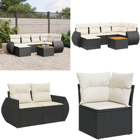 Set Divani da Giardino con Cuscini 7pz Nero Polyrattan - Poltrona da giardino - Tavolo da giardino