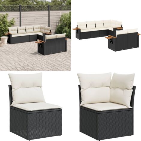 Set Divani da Giardino con Cuscini 7pz Nero Polyrattan - Poltrone da esterno - Cuscini da seduta