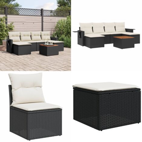 Set Divani da Giardino con Cuscini 7pz Nero Polyrattan - Poltrone da giardino - Cuscini da giardino