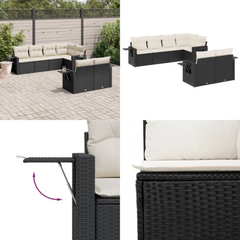 Set Divani da Giardino con Cuscini 7pz Nero Polyrattan - Poltrone da giardino - Cuscini da seduta