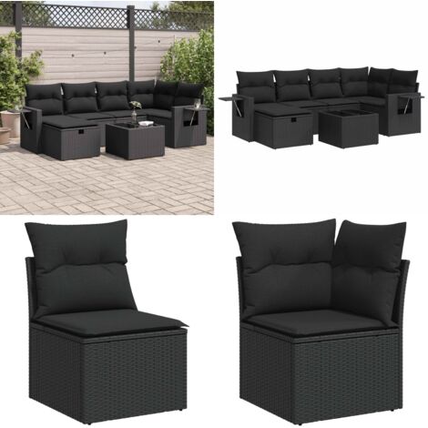 Set Divani da Giardino con Cuscini 7pz Nero Polyrattan - Poltrone da giardino - Sedute da esterno
