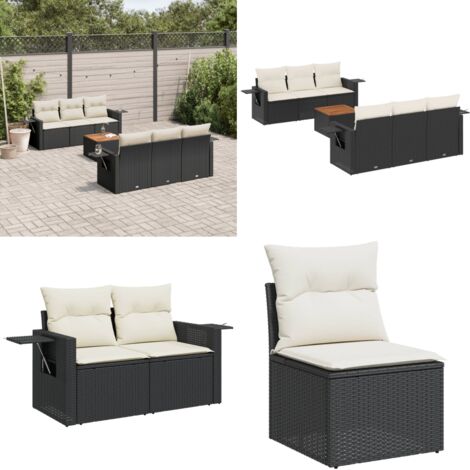 Set Divani da Giardino con Cuscini 7pz Nero Polyrattan - Poltrone da giardino - Tavolo da giardino