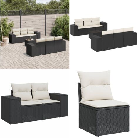 Set Divani da Giardino con Cuscini 7pz Nero Polyrattan - Poltrone da giardino - Tavolo da giardino