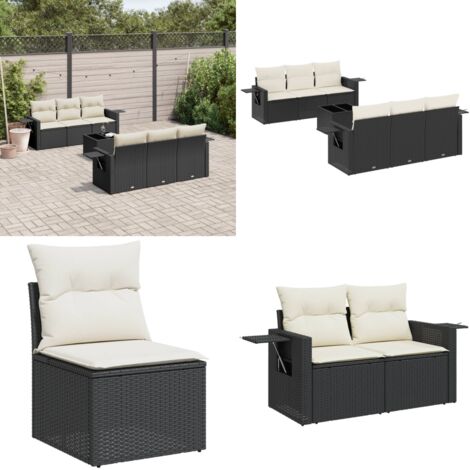Set Divani da Giardino con Cuscini 7pz Nero Polyrattan - Poltrone da giardino - Tavolo da giardino