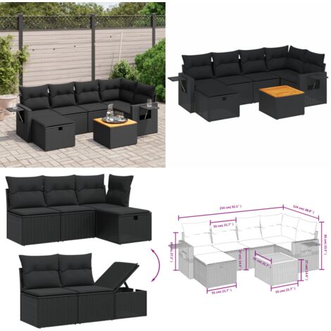 Set Divani da Giardino con Cuscini 7pz Nero Polyrattan - Seduta angolare - Cuscini per divano