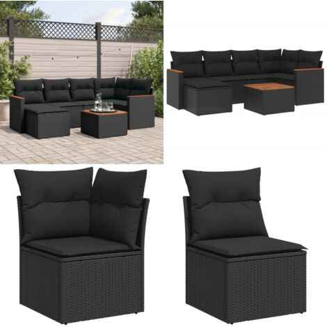 Set Divani da Giardino con Cuscini 7pz Nero Polyrattan - Seduta angolare - Cuscini per divano