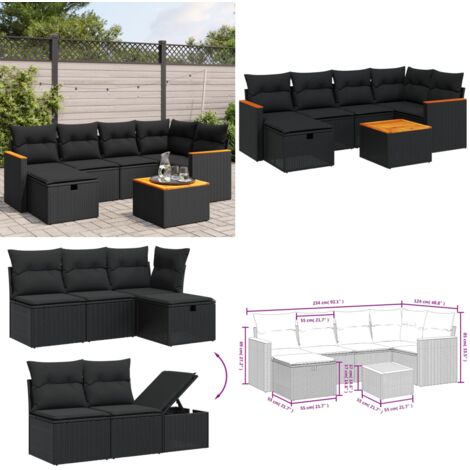 Set Divani da Giardino con Cuscini 7pz Nero Polyrattan - Seduta angolare - Cuscini per divano