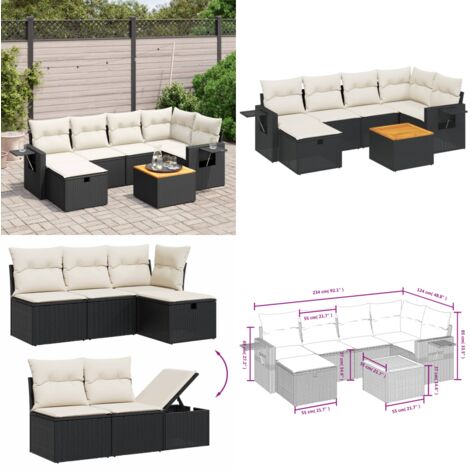 Set Divani da Giardino con Cuscini 7pz Nero Polyrattan - Seduta angolare - Cuscini per seduta