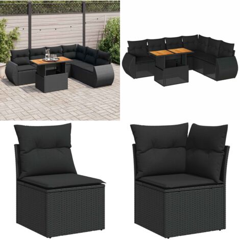 Set Divani da Giardino con Cuscini 7pz Nero Polyrattan - Seduta angolare - Tavolo da giardino