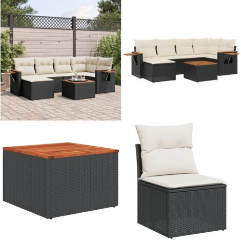 Set Divani da Giardino con Cuscini 7pz Nero Polyrattan - Seduta da esterno - Cuscino da giardino