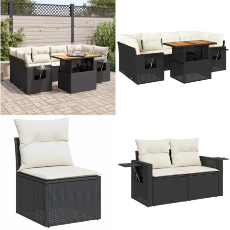 Set Divani da Giardino con Cuscini 7pz Nero Polyrattan - Sedute angolari - Cuscini per sedile