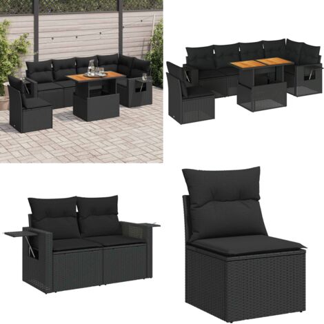 Set Divani da Giardino con Cuscini 7pz Nero Polyrattan - Sedute angolari - Tavolo da giardino