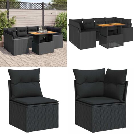 Set Divani da Giardino con Cuscini 7pz Nero Polyrattan - Sedute angolari - Tavolo da giardino