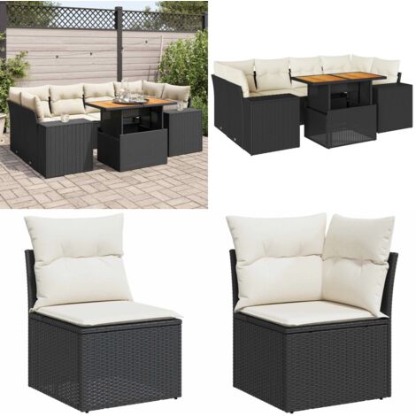 Set Divani da Giardino con Cuscini 7pz Nero Polyrattan - Sedute angolari - Tavolo da giardino