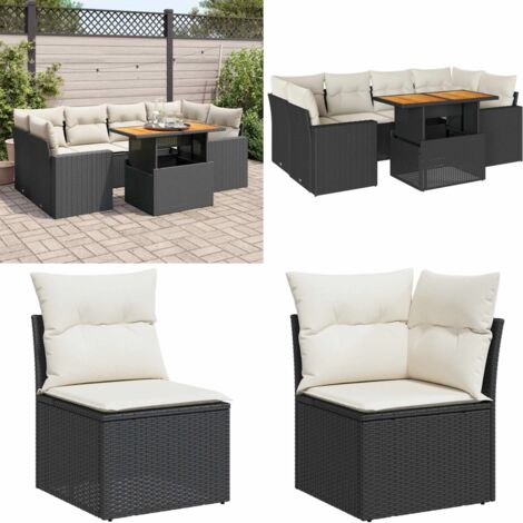 Set Divani da Giardino con Cuscini 7pz Nero Polyrattan - Sedute angolari - Tavolo da giardino