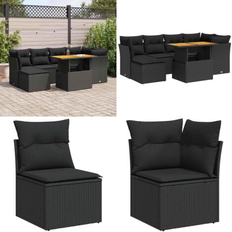 Set Divani da Giardino con Cuscini 7pz Nero Polyrattan - Sedute da esterno - Cuscini da giardino