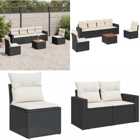 Set Divani da Giardino con Cuscini 7pz Nero Polyrattan - Sedute da giardino - Poltrone da giardino