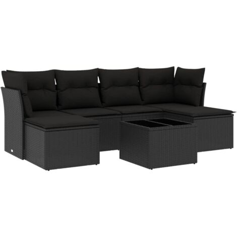 Set Divani da Giardino con Cuscini 7pz Nero Polyrattan vidaXL