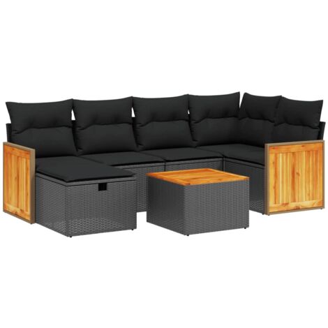 Set Divani da Giardino con Cuscini 7pz Nero Polyrattan vidaXL