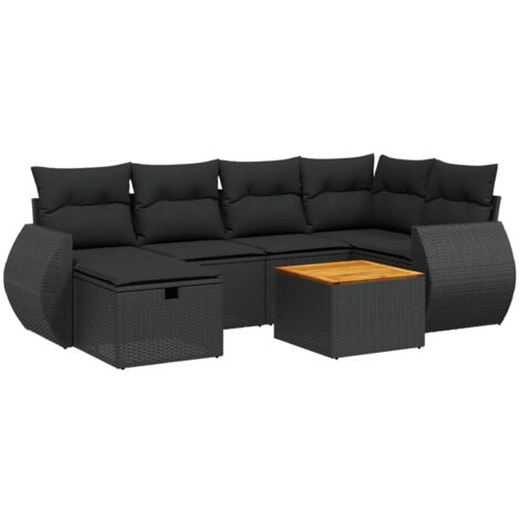 Set Divani da Giardino con Cuscini 7pz Nero Polyrattan vidaXL