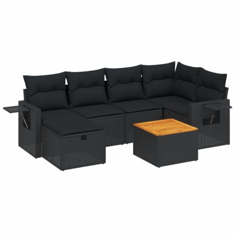 Set Divani da Giardino con Cuscini 7pz Nero Polyrattan vidaXL